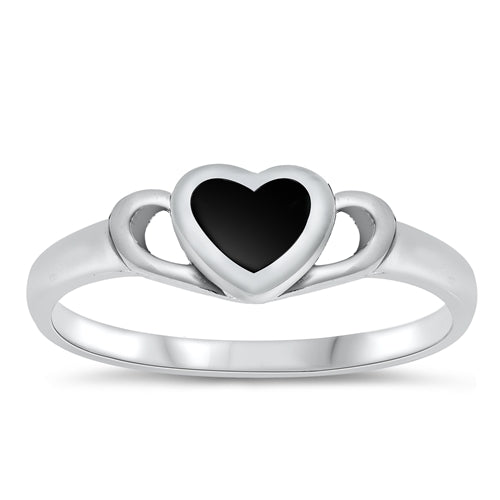 .925 Sterling Silver Black Agate Heart Ring