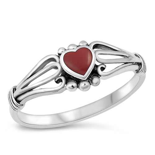 .925 Sterling Silver Red Agate Heart Stone Ring