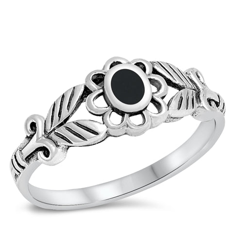.925 Sterling Silver Black Agate Stone Ring