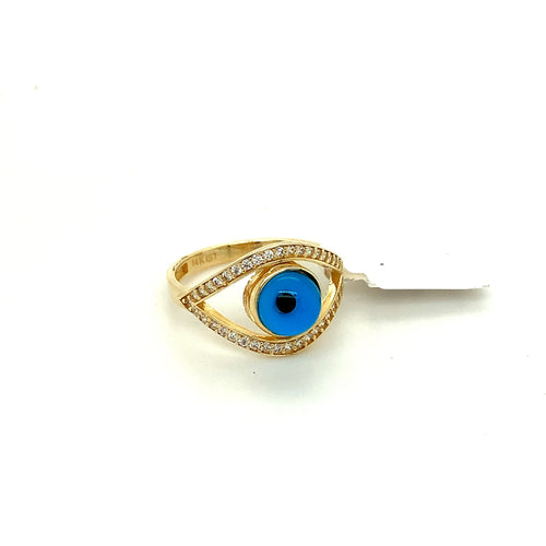 14K Gold Blue Evil Eye Cz Ring