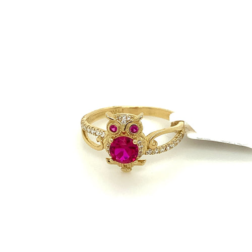 14K Gold Owl Cz Ring