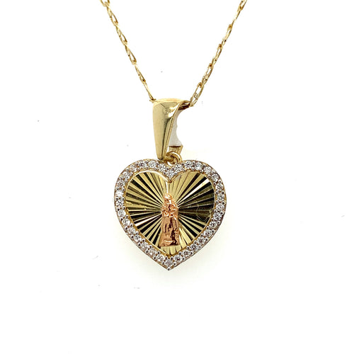 14K Gold Our Lady of Guadalupe Cz Pendant