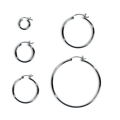 Sterling Silver Hoop Earrings Snap Post 2mm