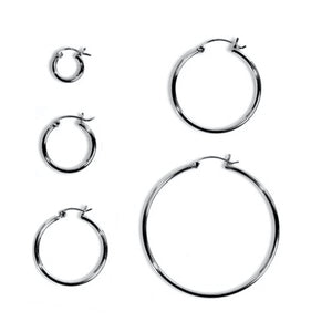 Sterling Silver Hoop Earrings Snap Post 2mm
