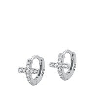 Silver CZ Huggie Earrings-Cross