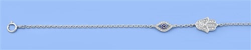 Sterling Silver Hamsa & Evil Eye CZ Bracelet