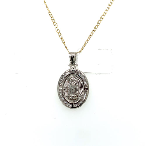 14K White Gold Our Lady of Guadalupe Cz Pendant
