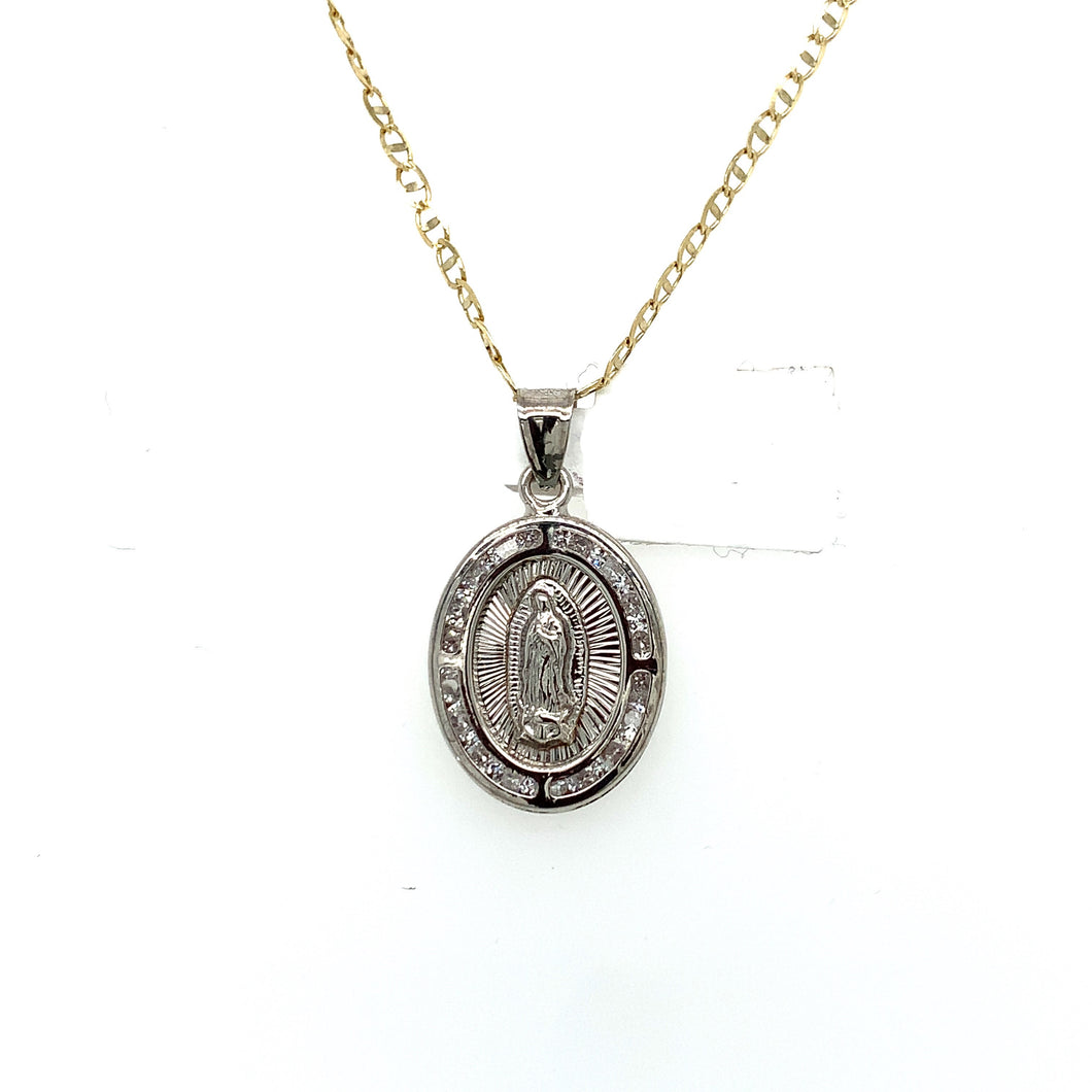 14K White Gold Our Lady of Guadalupe Cz Pendant