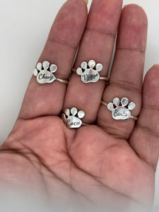 Customized Sterling Silver Paw Name Ring