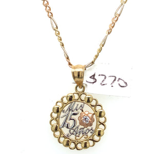 14K Gold "15 years" Flower Pendant