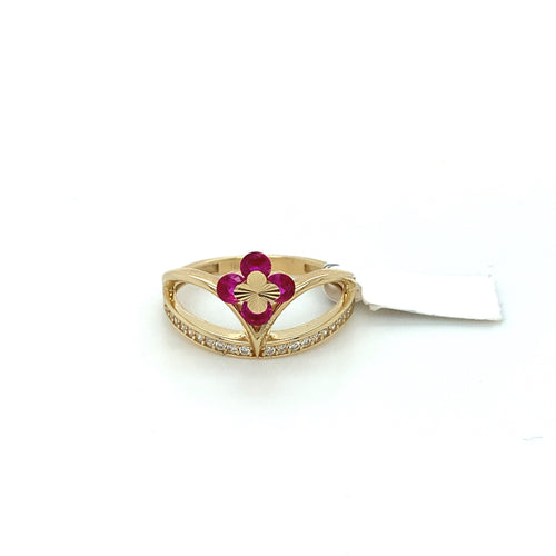 14K Gold Crown Flower Cz Ring