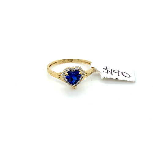14K Gold Blue Heart Cz Ring