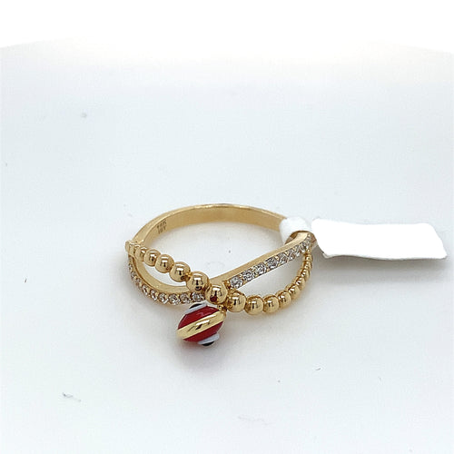 14K Gold Infinity Dangle Ball Cz Ring