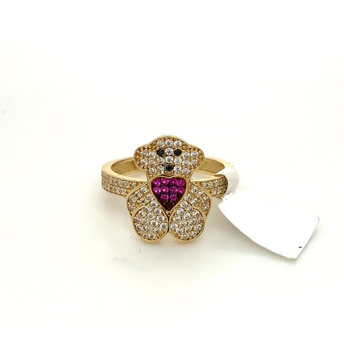 14K Gold Bear Cz Ring