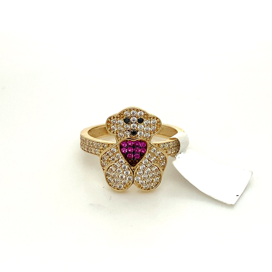 14K Gold Bear Cz Ring