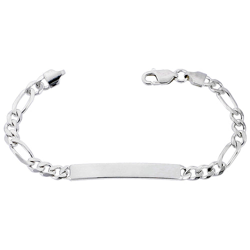Sterling Silver ID Bracelet Figaro Link 1/4 inch wide Nickel Free Italy