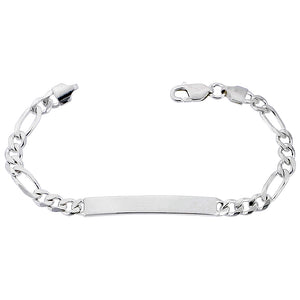 Sterling Silver ID Bracelet Figaro Link 1/4 inch wide Nickel Free Italy
