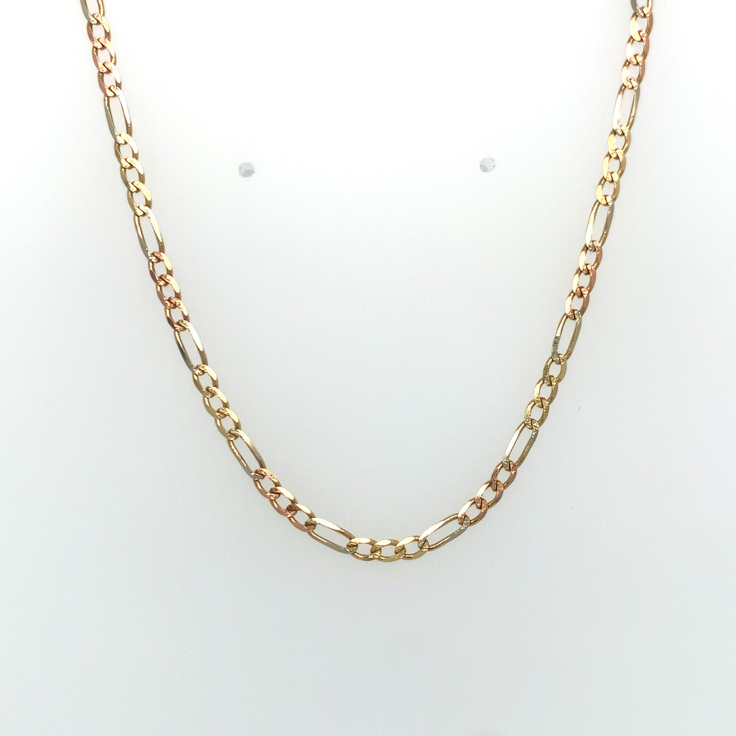 14k Tri Gold Figaro Link Chain