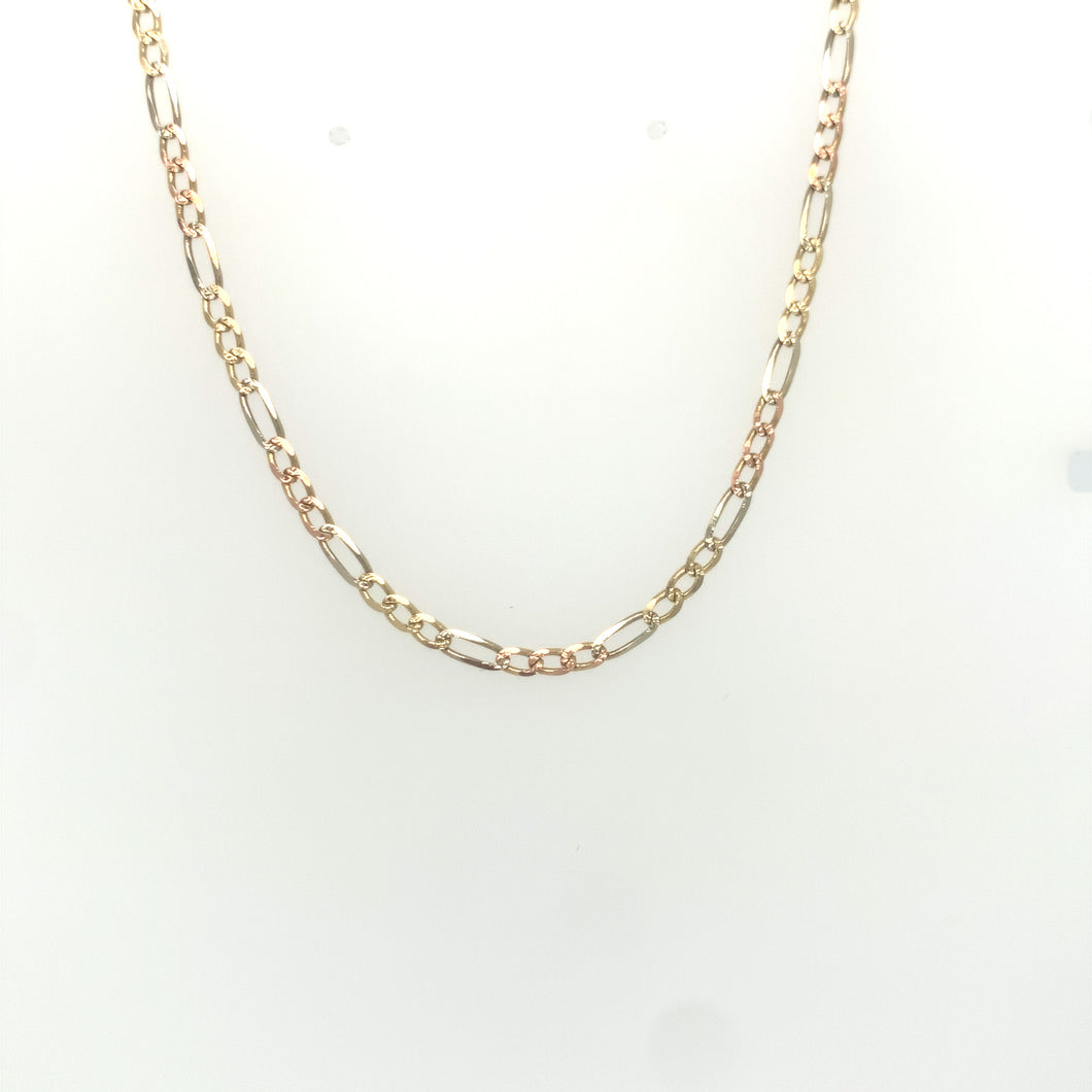 14k Tri Gold Figaro Link Chain
