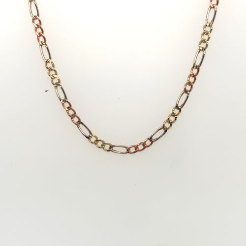 10k Tri Tone Gold Figaro Link Chain