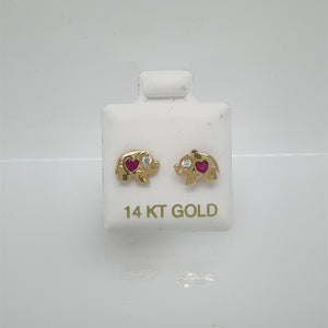 14k Elephant Pink Cz Earrings Studs