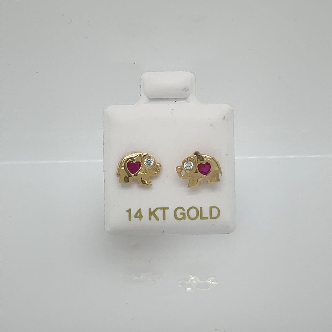 14k Elephant Pink Cz Earrings Studs