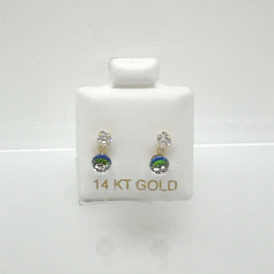 14k Dangle Sphere Cz Earrings Studs