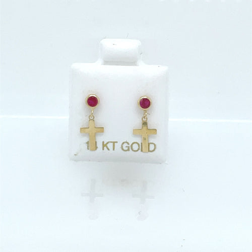 14k Dangle Cross Pink Cz Earrings Studs