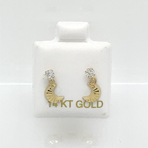 14k Moon Clear Cz Earrings Studs