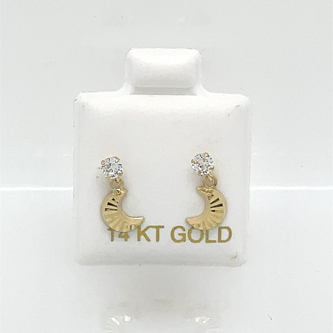 14k Moon Clear Cz Earrings Studs