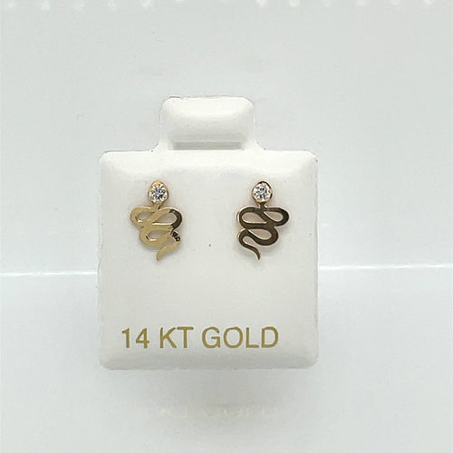 14k Snake Clear Cz Earrings Studs