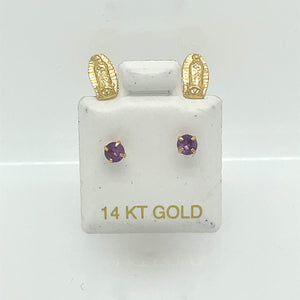 14k Telephone Our Lady of Guadalupe Purple Cz Earrings Studs