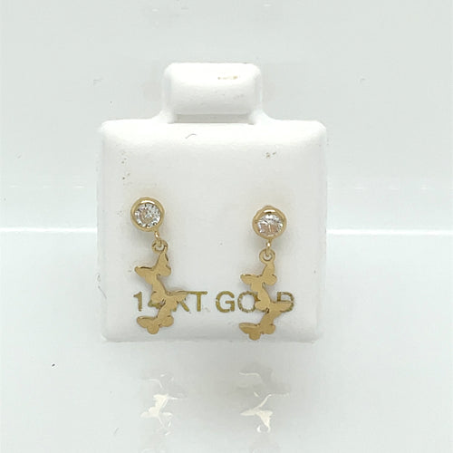 14k Dangle Butterfly Clear Cz Earrings Studs
