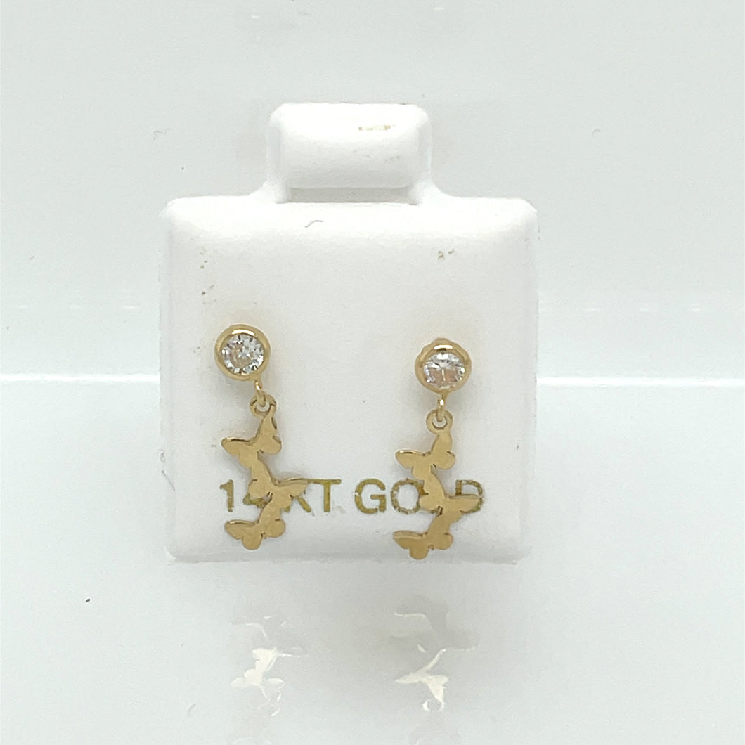 14k Dangle Butterfly Clear Cz Earrings Studs