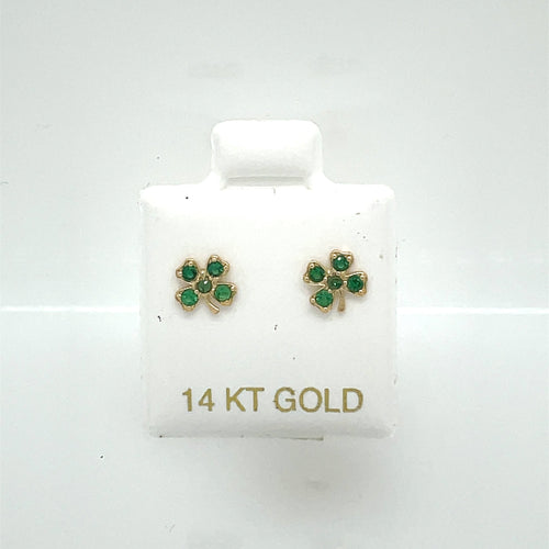 14k Clover Green Cz Earrings Studs