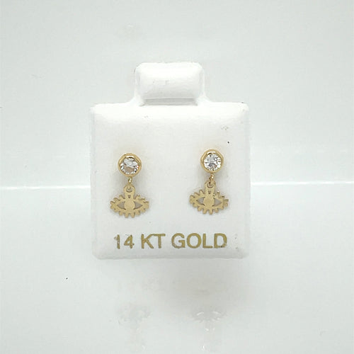 14k Dangle Eye Clear Cz Earrings Studs