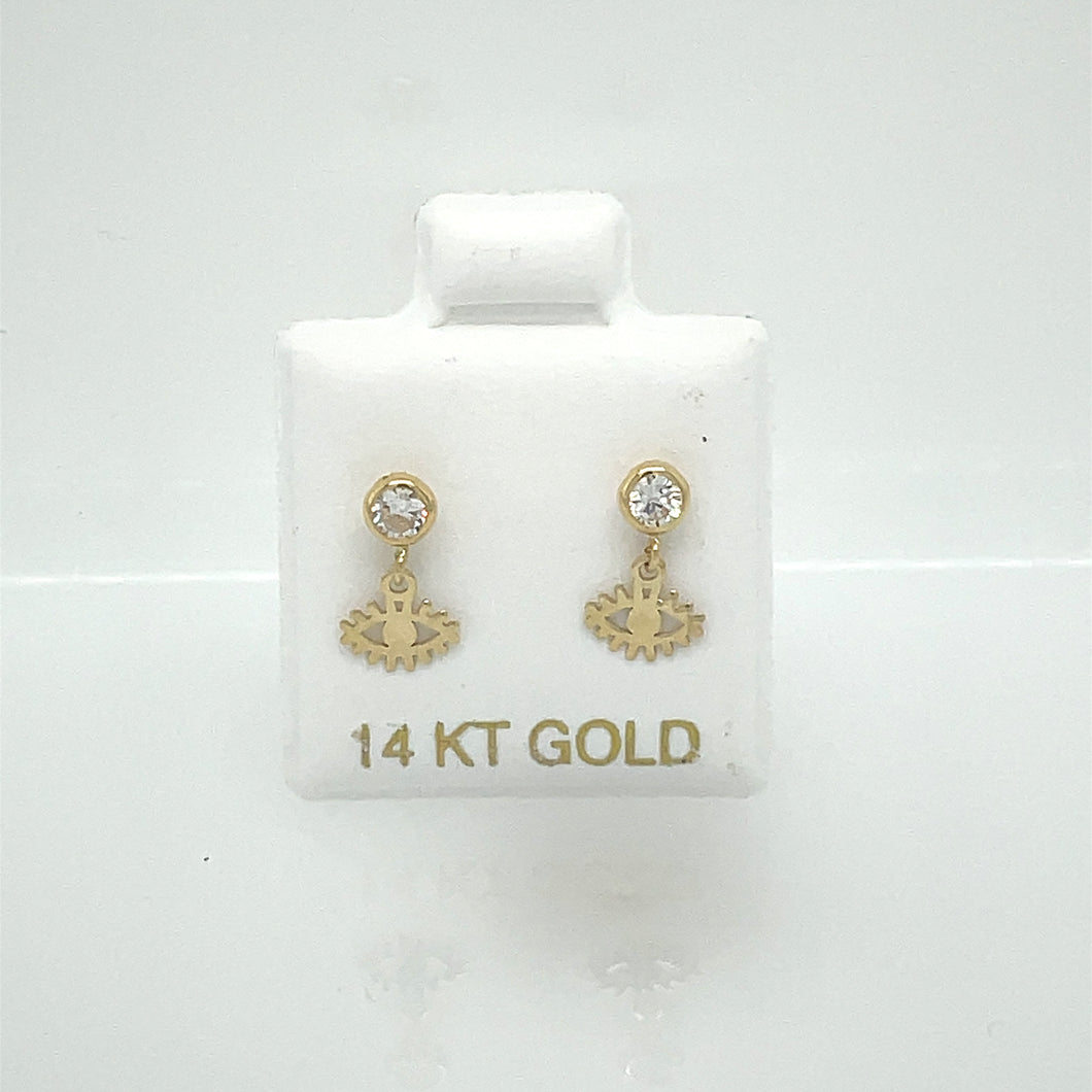 14k Dangle Eye Clear Cz Earrings Studs
