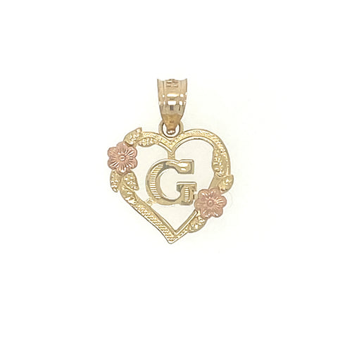 14K Gold Letter G Heart Flower Pendant