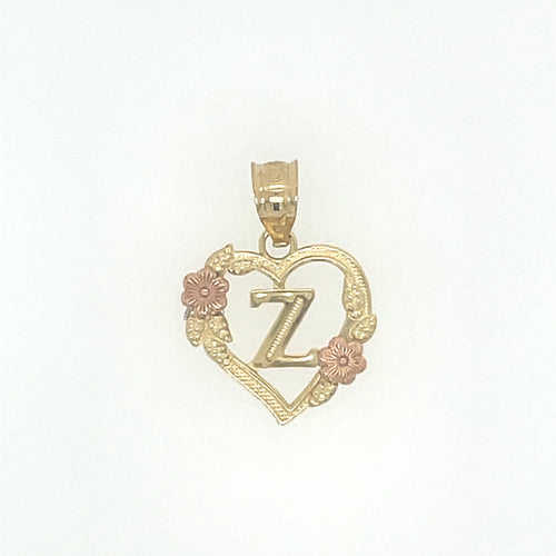 10K Gold Letter Z Heart Flower Pendant