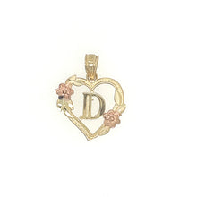 Load image into Gallery viewer, 14k Gold Heart Letter with Flowers Pendant