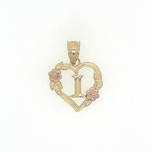 14K Gold Letter I Heart Flower Pendant