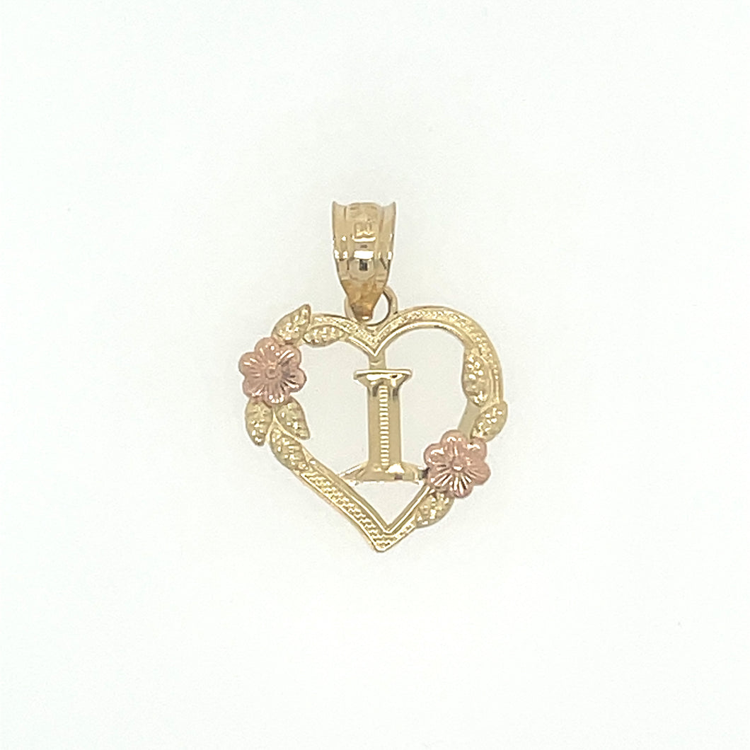 14K Gold Letter I Heart Flower Pendant