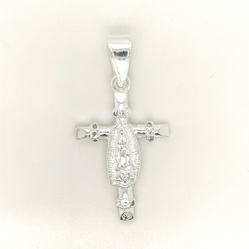 Sterling Silver Pendant Virgin Mary Cross with Cz