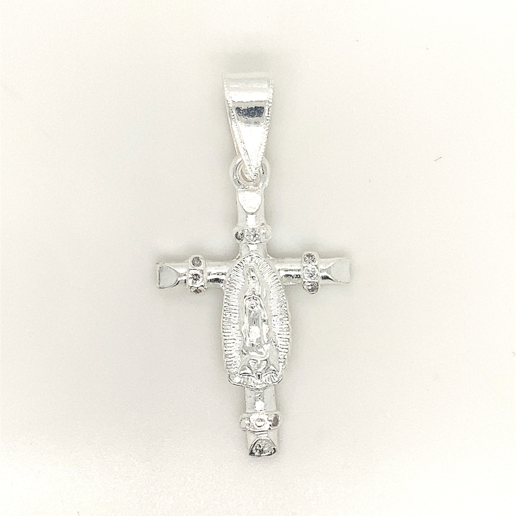 Sterling Silver Pendant Virgin Mary Cross with Cz
