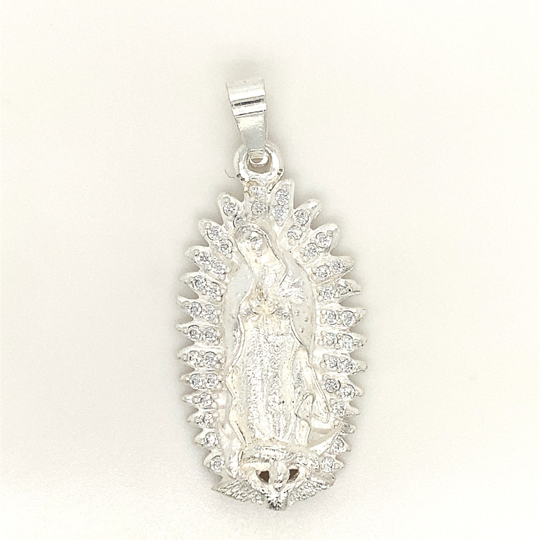 Sterling Silver Pendant Our Lady of Guadalupe with Cz