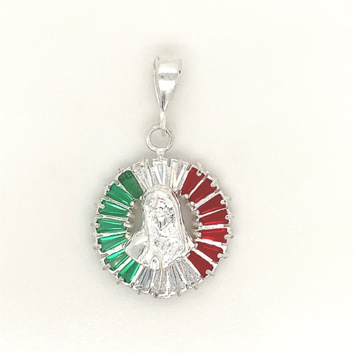 Sterling Silver Pendant Our Lady of Guadalupe with Cz