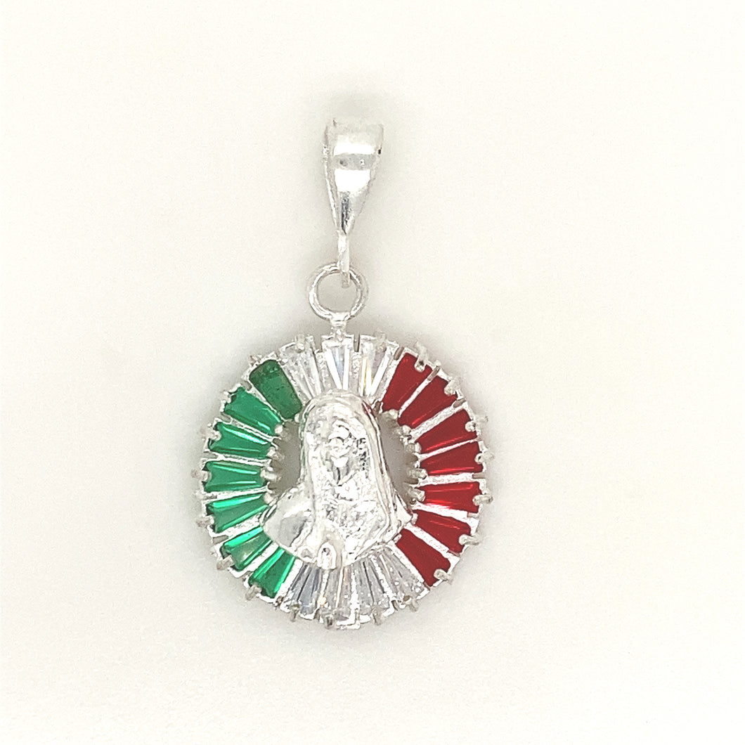 Sterling Silver Pendant Our Lady of Guadalupe with Cz