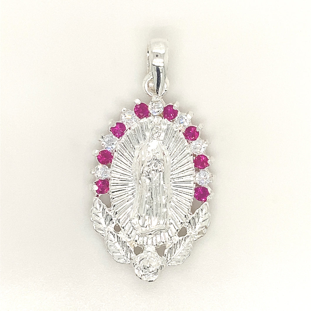 Sterling Silver Pendant Our lady of Guadalupe with Cz