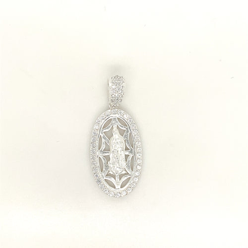 Sterling Silver Pendant Our Lady of Guadalupe with Cz