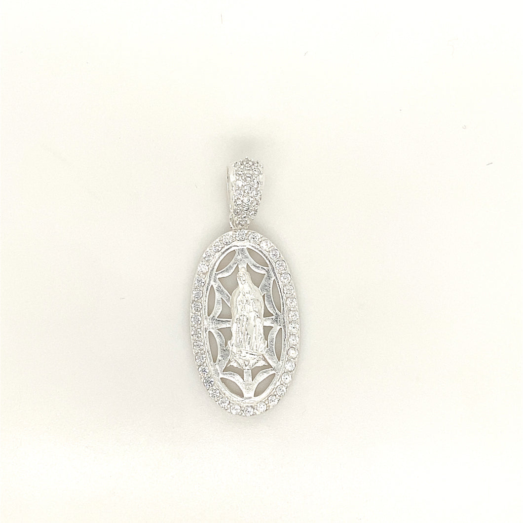 Sterling Silver Pendant Our Lady of Guadalupe with Cz